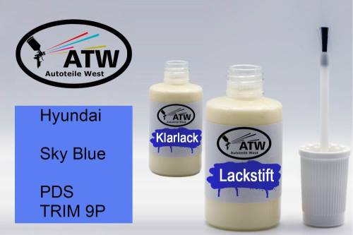 Hyundai, Sky Blue, PDS TRIM 9P: 20ml Lackstift + 20ml Klarlack - Set, von ATW Autoteile West.